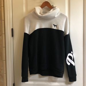 Black and white mock hood Pink sweatshirt